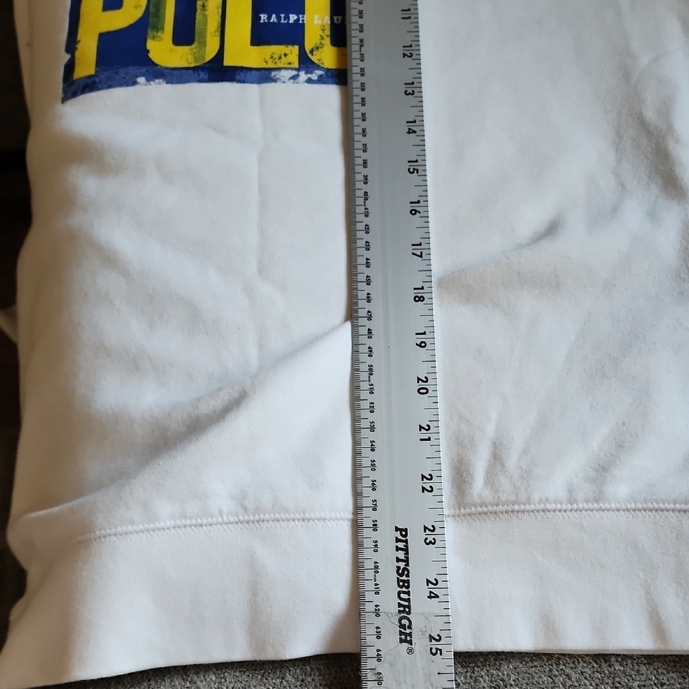 Polo Ralph Lauren White Graphic Crewneck Sweatshirt Blue Yellow Logo - Picture 7 of 8